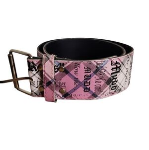 Y2K Mudd Pink Plaid “Bad Girl” Graphic Belt • Size M/L (39")
